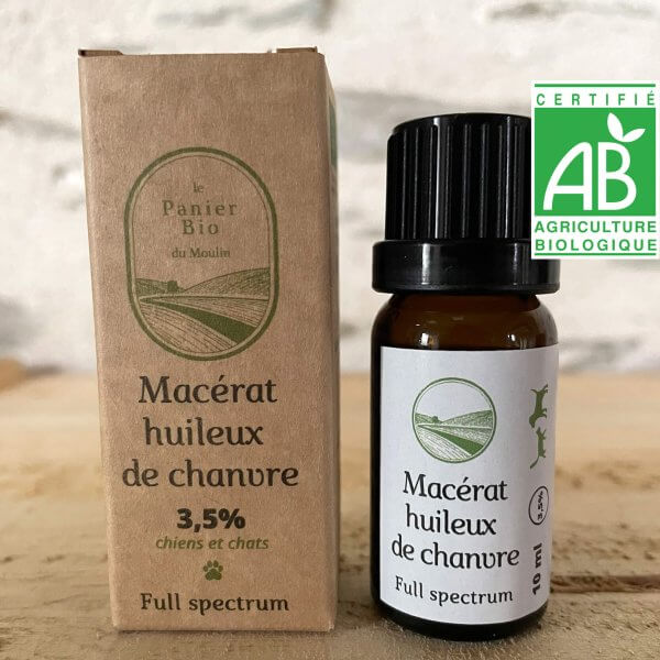L'huile de chanvre, 3,5% CBD, bio full spectrum detiné aux bien-être des animaux.