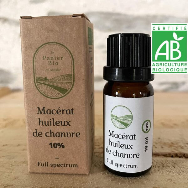 L'huile de chanvre, 10% CBG, bio full spectrum obtenue par macération à froid avec de huile de tournesol.